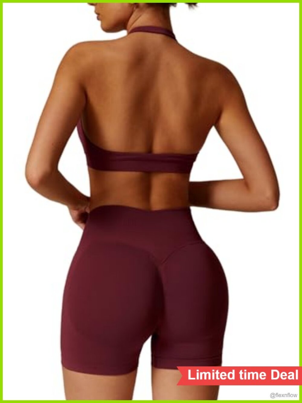 2-Piece Seamless Workout Set High Waist Ribbed Biker Shorts Halter Sports Bra